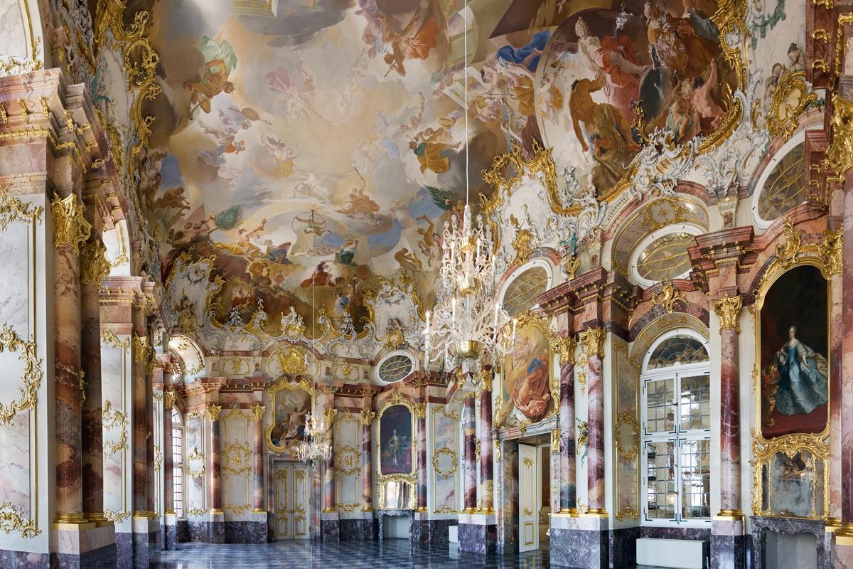 View of the Marble Hall in Bruchsal Palace