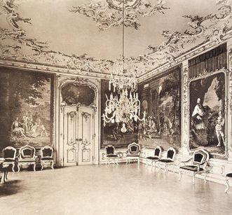 Historische Fotografie des Thronsaals von Schloss Bruchsal, vor 1910