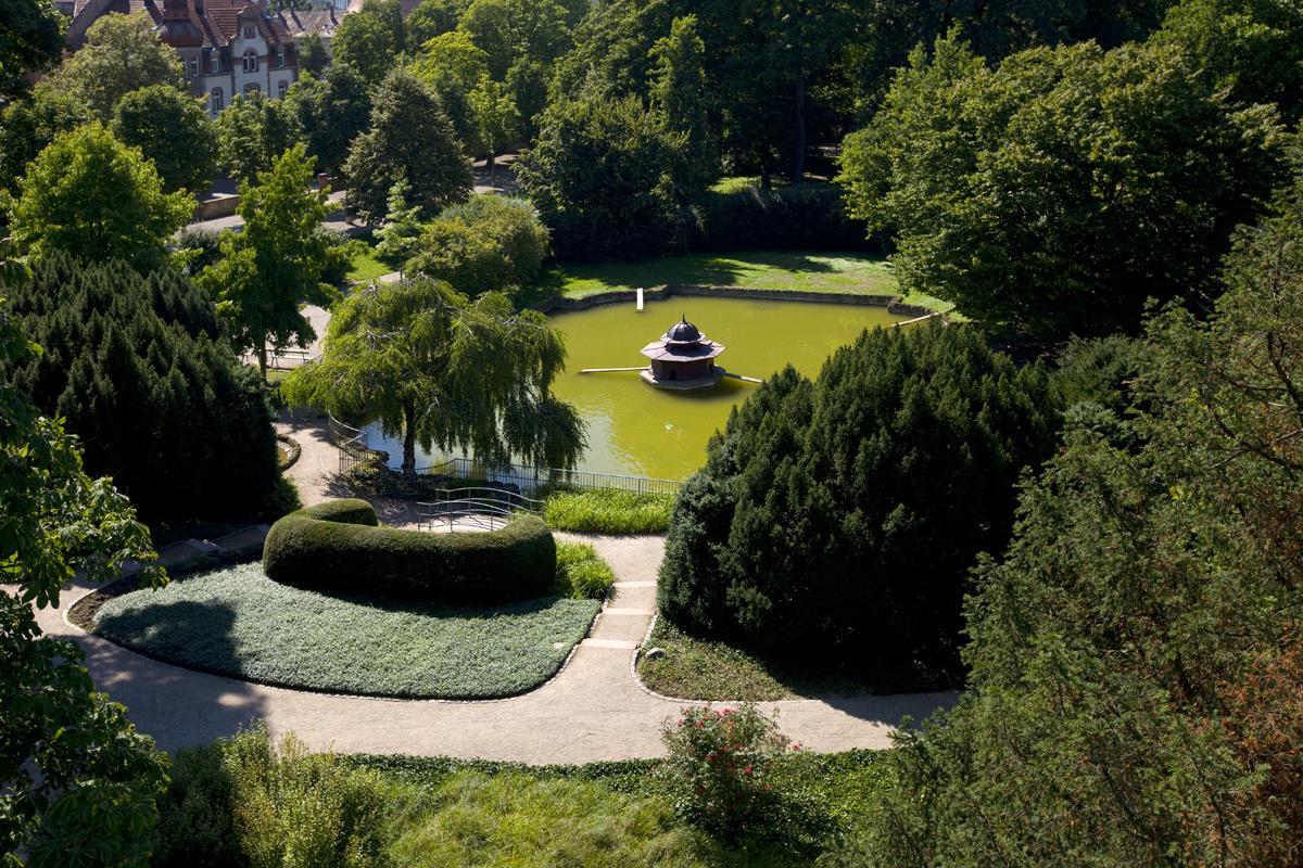 Aerial view of the garden of Bruchsal Palace