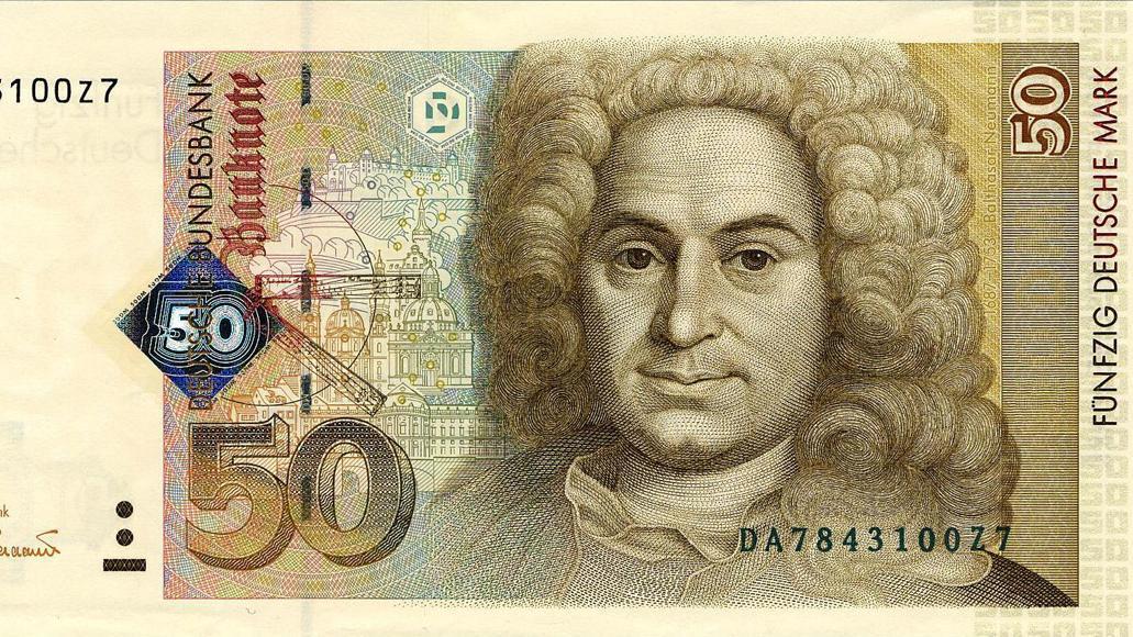 50 Deutschmark bill with a portrait of Balthasar Neumann