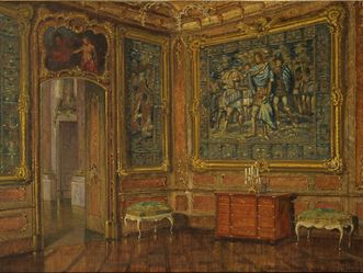 Schloss Bruchsal, Aquarell „Gelbes Zimmer“, Karl Purrmann, 1934