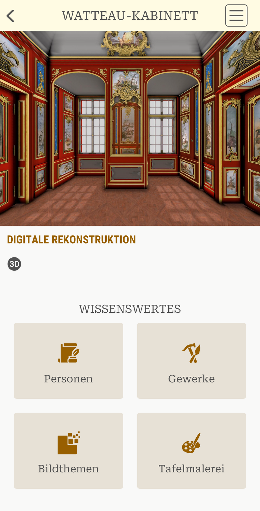 Schloss Bruchsal, App Monumente 3 D, Watteau-Kabinett
