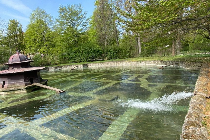 Schloss Bruchsal, Schwanenteich mit Wasserzufluss
