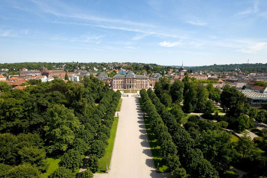 Schloss Bruchsal, Luftaufnahme der Gartenseite
