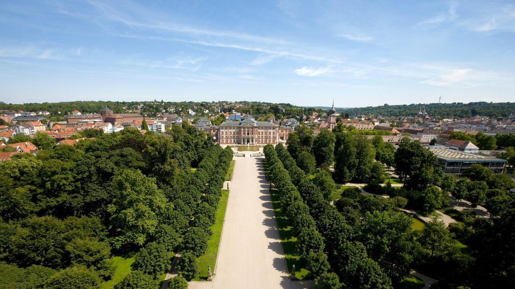 Schloss Bruchsal, Luftaufnahme der Gartenseite