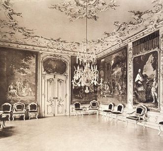 Historical photography of the throne room of Bruchsal Palace, before 1910