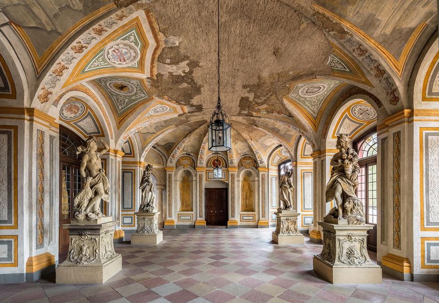 Schloss Bruchsal, Gartensaal, Statuten der Vier Elemente