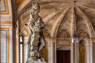 Schloss Bruchsaal, Gartensaal, Detail Skulpturen der „Vier Elemente“
