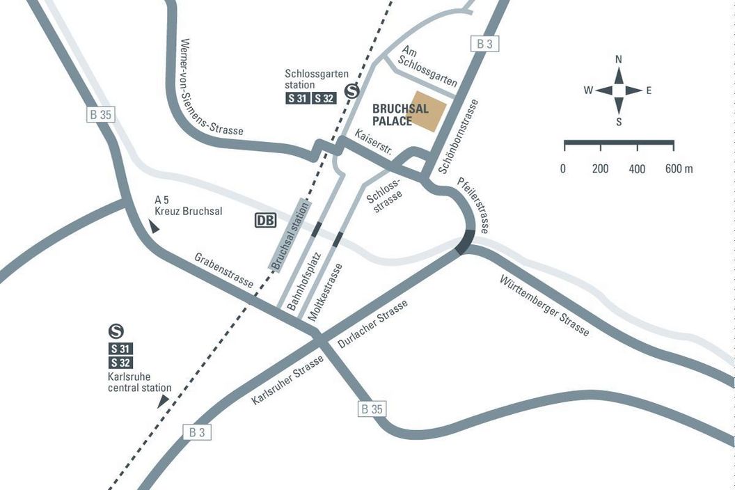 How to get to Bruchsal Palace, illustration: Staatliche Schlösser und Gärten Baden-Württemberg, JUNG:Kommunikation