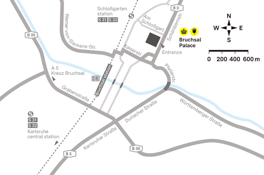How to get to Bruchsal Palace, illustration: Staatliche Schlösser und Gärten Baden-Württemberg, JUNG:Kommunikation