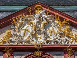 Schloss Bruchsal, Außen, Hauptbau, Giebel von Osten