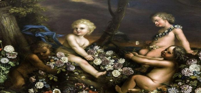 Schloss Bruchsal, Gemälde mit Kindern und Blumenranken